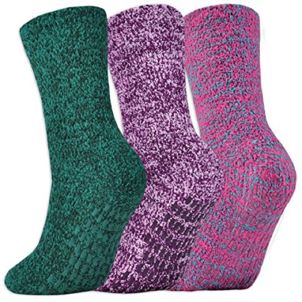 New 3-pair pack of Jormatt Ultra Thick Grip Fuzzy Socks- Green, Purple, and Pink